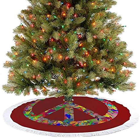 Знак на Света Коледно Дърво Мат Пола Дърво Базовата Кутията с Пискюли за Празнични Партита, Коледни Украси 48 x48