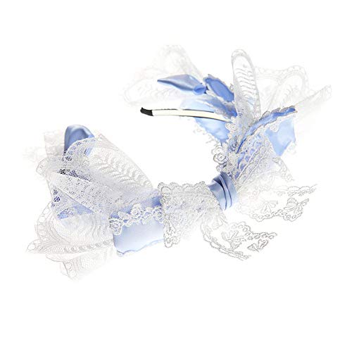 Дамски дантелени панделки ръчно изработени BLESSI, светло синя прежда с нос, облекла в стил Лолита (син)