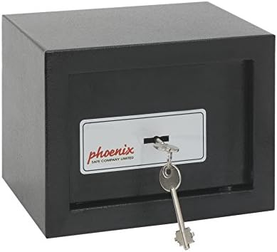 Phoenix Safe Company – SS0721K Компактен сейф за дома и офиса - главният вход се затваря с ключ - Две запирающих болта - Малък сейф с черна