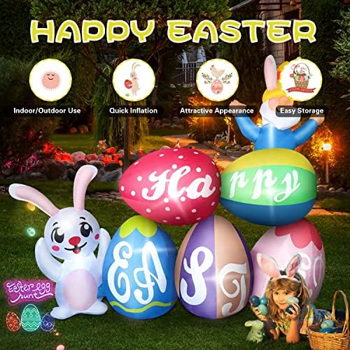Великденски Надуваеми декорации за двор на открито - 5,6 фута Надуваем Великден Бъни и яйца, вградени led светлини, Великденско