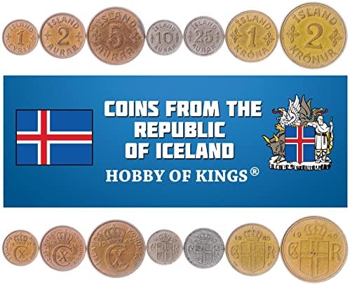 6 Монети от Исландия | Колекция исландски монети от 5 10 50 Аураров 1 5 10 Czk | В обращение 1981-1994 | Скат | Треска | Мойва |