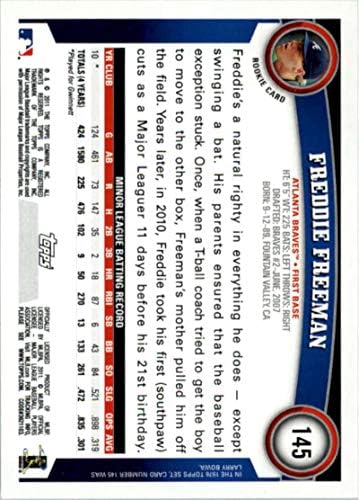 2011 Topps 145 Фреди Фрийман от Ню Йорк-Нов MT RC в бейзбола Атланта Брейвз