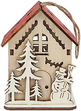 iHHAPY Дървени Орнаменти С подсветка, Хотелска Къща, Коледни Прозорец, Елха, Дом Декор (D)