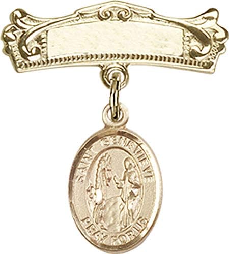 Детски икона Jewels Мания с чар Свети по реда на тази глава и извитата полирани игла за бейджа | Детски икона от 14-каратово злато