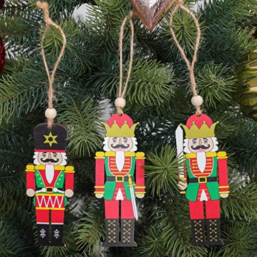 PRETYZOOM 6шт Коледни Украшения във формата на Щелкунчика Цветни Дървени Парчета Коледна Елха Висящи Етикети Дървени Орнаменти Занаяти с Въжета