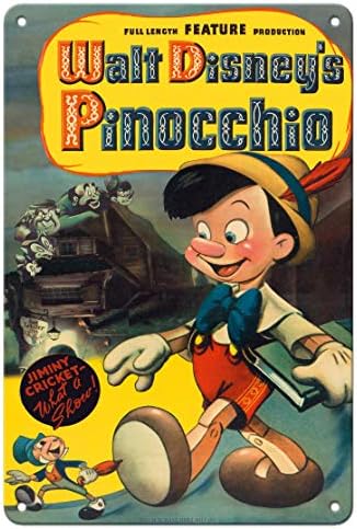 Изкуството на острова Pacifica Уолт Дисни Пинокио с Джимини Крикетом - Ретро постер на филма 1940 г. - Реколта метална лидице