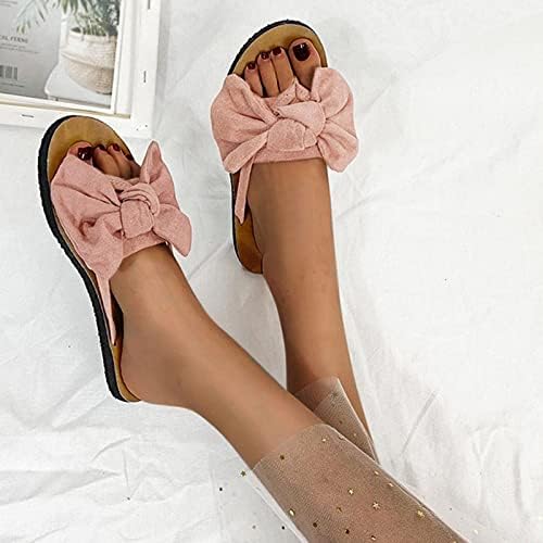 RbCulf/ Дамски Велурени обувки на плоска подметка с лък и конвертируеми пръсти, Плажни и Ежедневни Обувки Без скрепителни