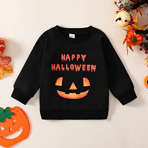 Пуловер с дълги ръкави и принтом Тиква за малки момчета и момичета на Хелоуин, Тениска, Hoody, Блузи, Иккинг (Черен, 18-24 месеца)