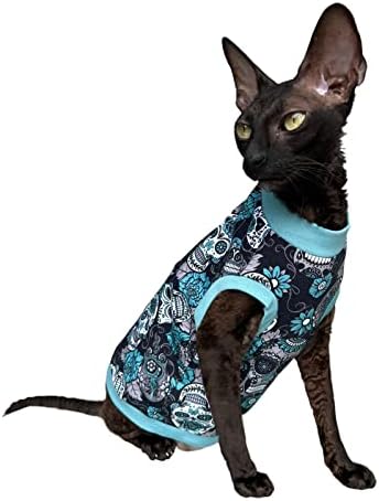 Тениска Kotomoda Hairless Cat ' s с тюркоаз парчета за котките-Сфинкс (X-Small)