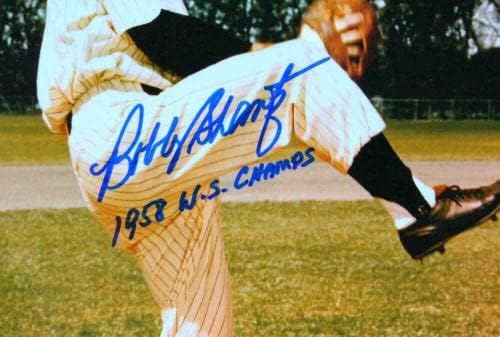 Снимка Боби Шанца с автограф на Ню Йорк Янкис 8x10 с подаване на 1958 г. - JSA * Синьо - Снимки на MLB с автограф