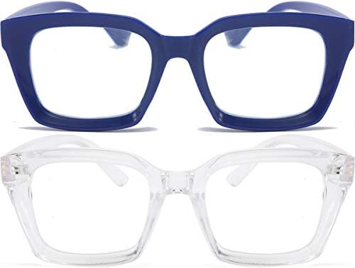 REAVEE, 2 опаковки Очила за четене в стил Опра голям размер, блокиране на Синята светлина, за Жени, Мъже, Дамски, Стилни Големи