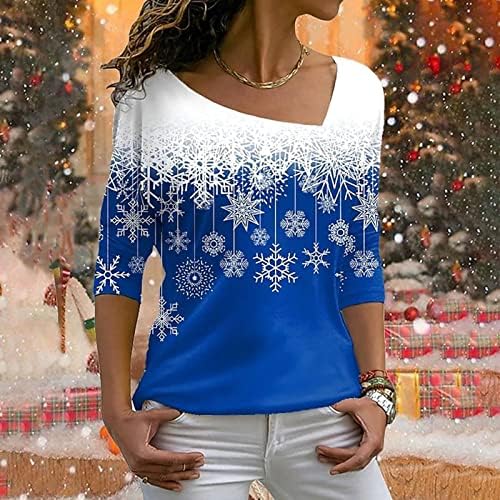 Fandream Забавни коледни ризи за жени, тениска с наклонена яка, весела Коледа, дебнещ, непринуден дамски блузи за тренировки