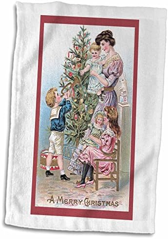 3дРоуз Весела Викторианската Майка и Децата с Коледна Елха Винтажное Кърпа-пощенска Картичка, 15 в 22 инча, Многоцветное