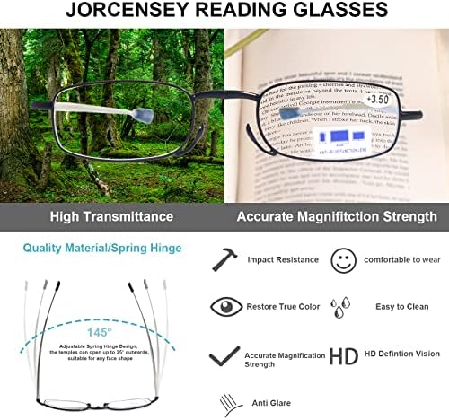 Очила за четене JORCENSEY, 2 чифта черни и червени очила за четене, Компактни Сгъваеми Унисекс Очила за четене, калъф в пакет (микс,
