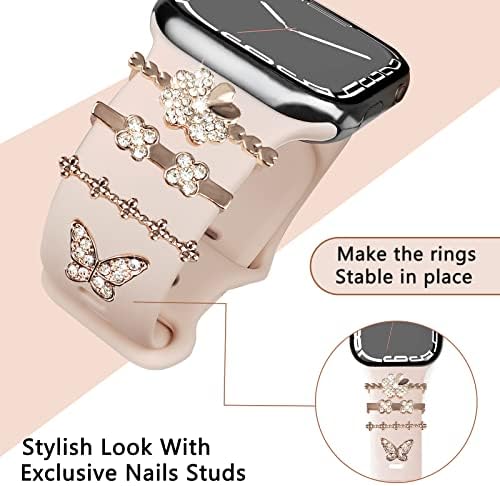Декоративни пръстени Lyfatz, панти, съвместими със силиконови джапанки-висулки Apple Watch 38 мм 40 мм 41 мм 42 мм 44 мм 45 мм, съвместими