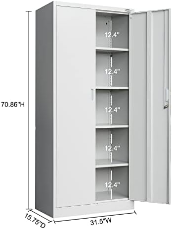 Метален шкаф за съхранение на BESFUR, Метални шкафове височина 71 инча с 4 Регулируеми рафтове и запирающимися врати, Класически