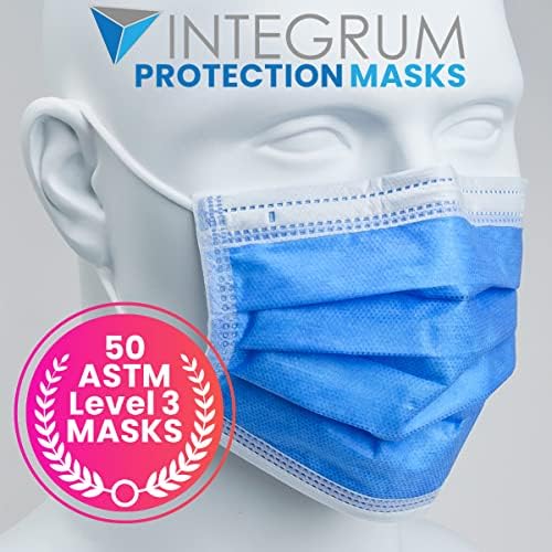 Процедурни маски за лице ASTM Level 3 (тъмно синьо) от Integrum (50 опаковки)