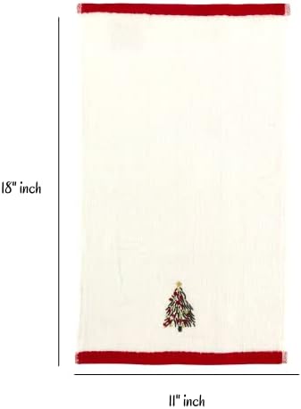 Serafina Home Празнични Коледни Кърпи за ръце: Бели Хавлиени Памучни Шапки с бродерия Палава Сладък елф с Червен Кант