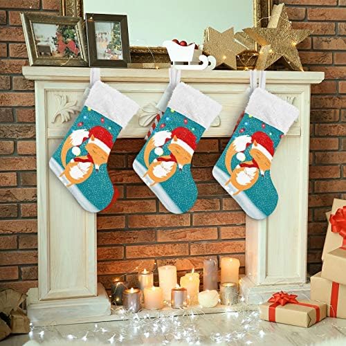 Коледни Чорапи ALAZA, Коледна Сладко Забавно Лисица В Зимните Снежинках, Класически Персонализирани Големи Чулочные Украса за семейни тържества,