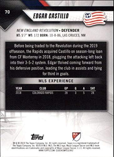 Търговската картичка Topps MLS 70 2019 Едгар Кастило New England Revolution Soccer