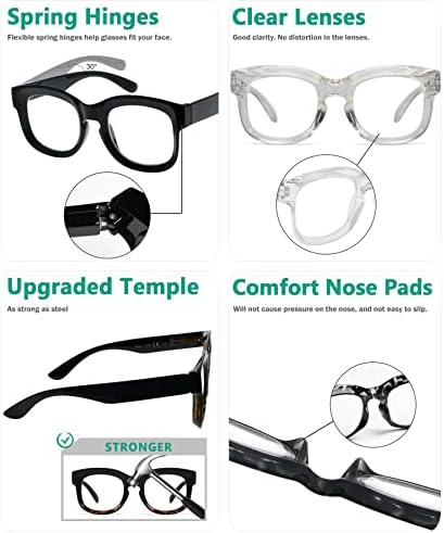 Очила с големи рамки Eyekepper за четене за жени - Очила за четене голям размер за четене - Прозрачни +1,50