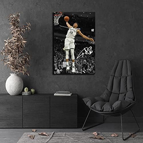 Giannis Антетокунмпо Плакат Giannis Антетокунмпо Потапям Баскетбол Платно Стенен Арт Декор за Стаята на Момчетата Картина (16 x 24, frame-A)
