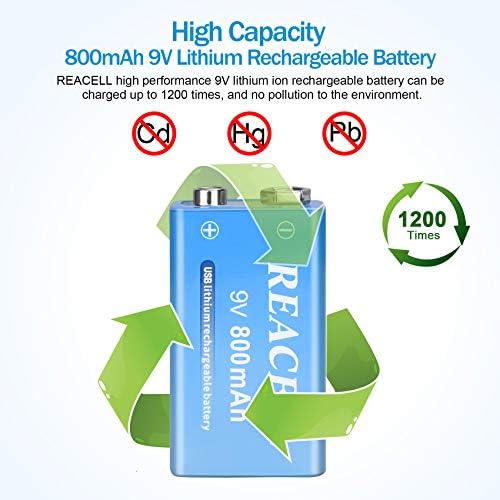 Акумулаторни Батерии REACELL USB 9V, Бързо зареждане на 800 ма / 7200 МВтч, Акумулаторни Батерии 9 Волта, литиево-йонна батерия