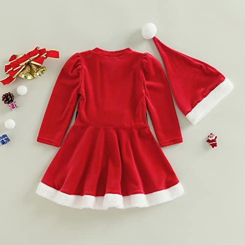 woshilaocai/Коледни дрехи за Малките Момичета, Бархатное Рокля с Лък Дядо Коледа и Шапка, Празнични Вечерни Рокли за Снимка