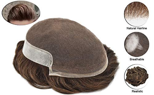 N · Y · P Мъжки Перуки-перуки с френско деколте Отпред, изкуствена коса с естествена линия на растеж на косата, Избелени възли, Прозрачни