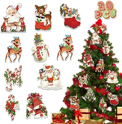 Ретро Декорация за Коледната Елха,20pcs Хартиени Коледни Украси за Коледа в Селски стил Реколтата, Бижута