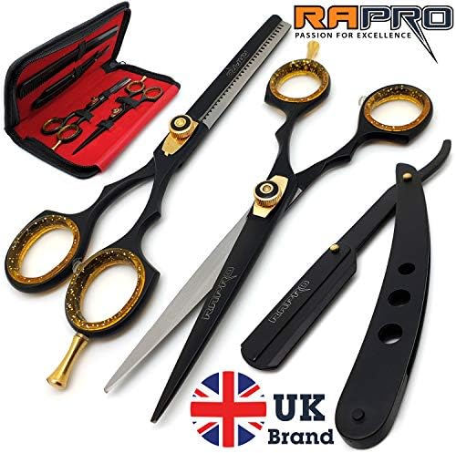 Набор от професионални фризьорски ножици RAPRO RP-SS-01 включва фризьорски бръснач, стилни филировочные ножици, бръснач с прав нож за
