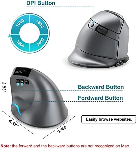 Безжична Ергономична вертикална мишката TRELC с OLED екран, акумулаторна тиха RGB мишката за свързване на 2 устройства (BT + 2,4 Ghz), 3200