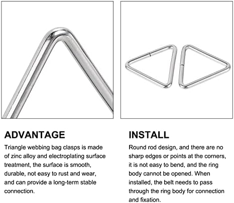 Метални триъгълни Пръстен ключалката METALLIXITY (50x43x5 мм) 6 бр., Обков за чанти-колани - за Ремонт кожа портфейл, колан