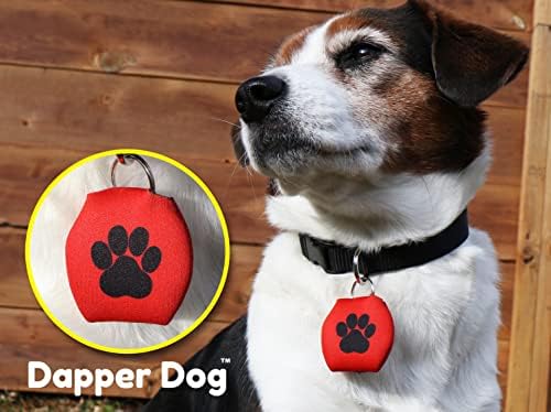 Dapper Dog - Ауспуси за кучешки етикет с пръстен за етикети (Червен с черен отпечатък от лапа)