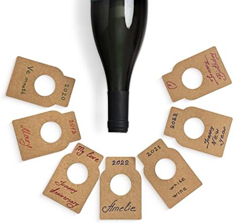 Тагове за бутилки вино от обичайните крафт-хартия Colibrox (200 бр.) - Трайни етикети с празна врата за винени бутилки с размери 2 ¼