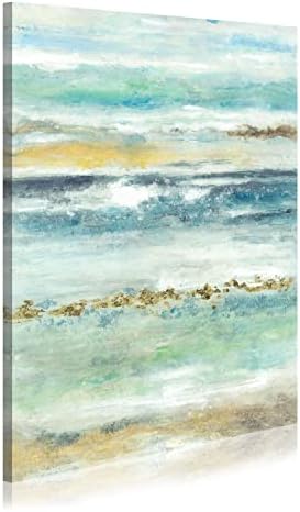 Стенен ДЕКОР Абстрактно Синьо Платно Изкуство Стенни Картини, Пясъчна Вълна Крайбрежна Златна Фолио Картина на Морски Пейзаж Блясък Ръчно
