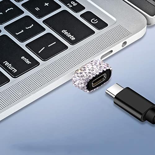 USB Адаптер C за мъже и жени, от 2 опаковки, украса от Лъскав Планински Кристал, Конвертор USB A Type C, Кабел-адаптер за зарядно устройство