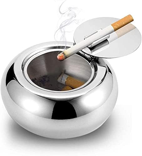 Пепелник Модерна Настолна Пепелник от Неръждаема Стомана с Капак, стойка за Пепелници за Цигари (сребрист)