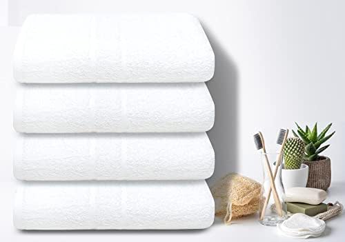 Памучни хавлии, Textila - Голямо кърпи за баня 27x52 инча - Опаковка от 4-те Меки и неабсорбиращи кърпи, Бели на цвят за баня, фитнес