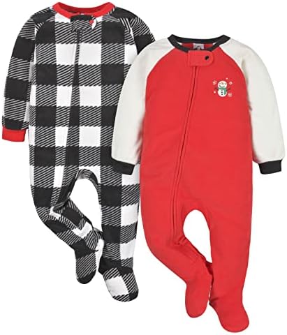 Празнична Пижами Gerber Унисекс, За деца, Пожароустойчива Руното Пижама на крака, 2 опаковки
