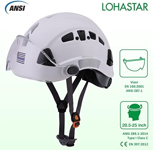 Защитен шлем-Каска с Козирка и защита на слуха, LOHASTAR, Вентилирани, Одобрен ANSI Z89.1 Работно Каска за Сеч, работещ с Резачка,