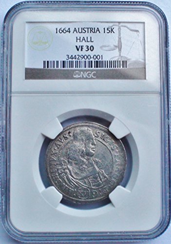 1664 В Австрия Австрийски зала 15 Крейцеров Сребърна монета 15 Крейцеров VF30 NGC