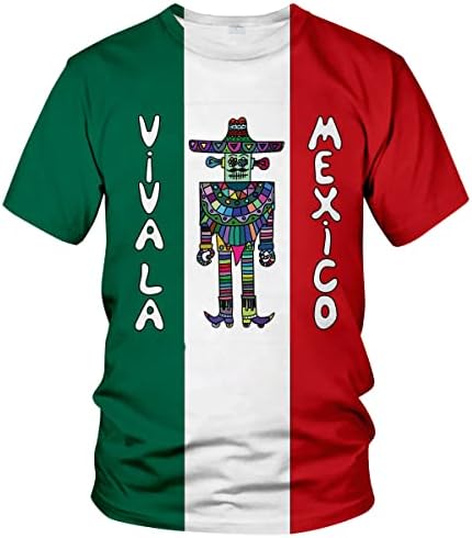 Мъжки 3D Тениска Cerbukt, Новост, Мексикански Робот с Сомбреро и Пончо на фона на Мексиканския флаг, Принт