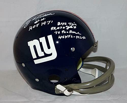 Голям шлем в Ню Йорк Джайентс с автограф Ю А. Титтла Със статистика - JSA Auth - Каски NFL с автограф