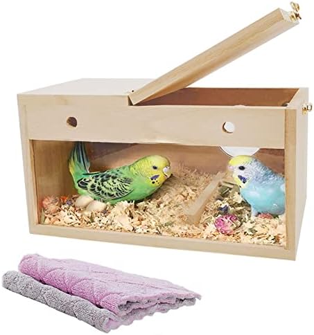 kathson Прозрачен Къщичка за папагали Кутия за отглеждане на папагали Птиче Гнездо с Насестом Дървена Акрилни Птичи Къщичка за