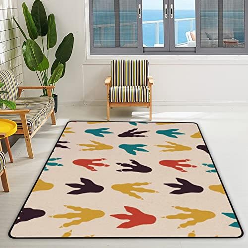 TOPCARPENTER килимче за детската Стая с Изображение на Следи от Динозавър, Подложка за Пода, Детски Игри Мат 7 'x 5' (80 x 58 инча) за