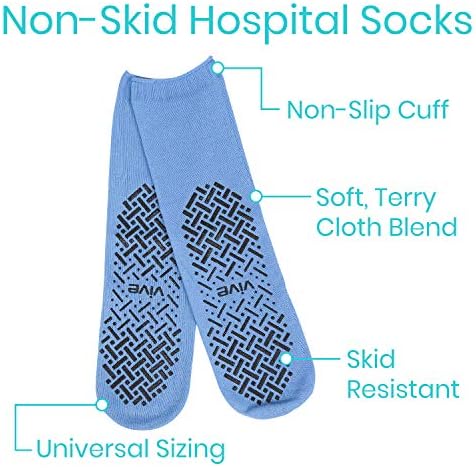Чорапи с нескользящим изземване Vive (6 двойки) - Чорапи-чехли за жени, Мъже - Чорапи с Нескользящим заснемане за болницата, Йога, пилатес