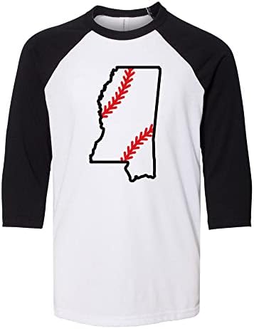 Бейзболна риза State Shape Mississippi Kids С ръкав Raglan Три Четвърти, Младежта Бейзболна риза