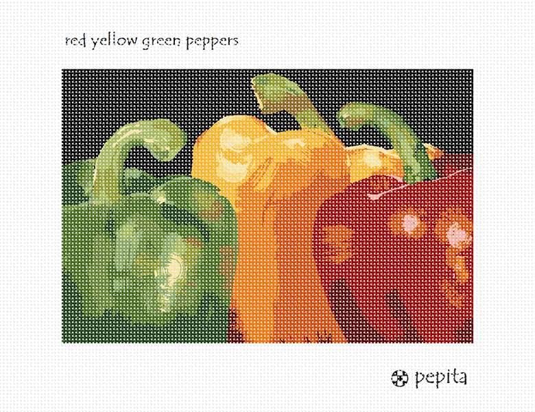 Платно за бродиране Пепита: Червен, Жълт, Зелен Пипер, 10 x 7