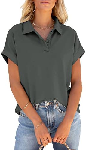 Дамска Риза с къси ръкави PGANDS с Къс ръкав, Летен Топ Копчета С яка, Ежедневни Тениска Свободно Намаляване С V-образно деколте